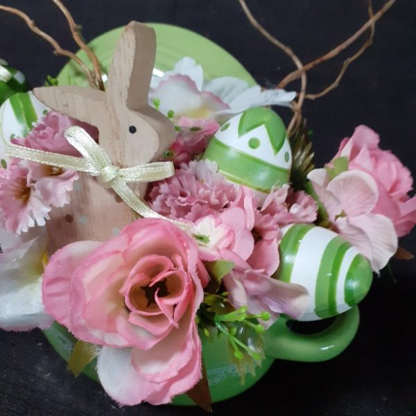 Paashaasje roze bloempjes en groene eitjes - Afbeelding 3